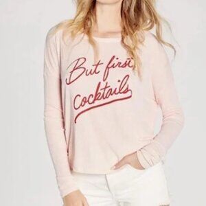 Wildfox Pink But First Cocktails Graphic Pullover Sweatshirt